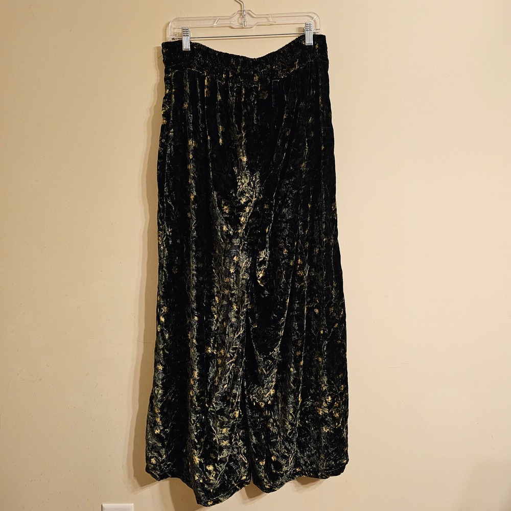 Anthropologie Somerset Velvet Pull-On Pants Wide Leg 1X Floral Velvet Elastic - Picture 2 of 6